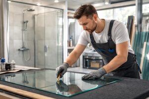 artisan vitrier à massy spécialisé dans la découpe de verre sur mesure et la pose professionnelle de parois de douche pour un intérieur élégant et fonctionnel.