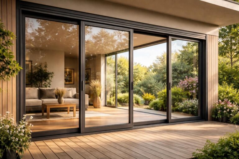 Baie coulissante avec traverse : un design robuste pour votre terrasse