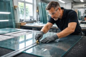 découvrez notre expertise en découpe de verre sur mesure dans le 91, assurée par des miroitiers qualifiés pour des réalisations précises et personnalisées.
