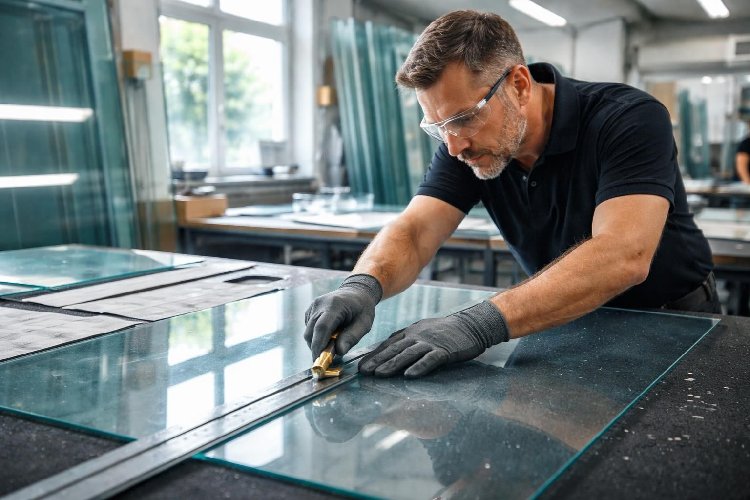 découvrez notre expertise en découpe de verre sur mesure dans le 91, assurée par des miroitiers qualifiés pour des réalisations précises et personnalisées.