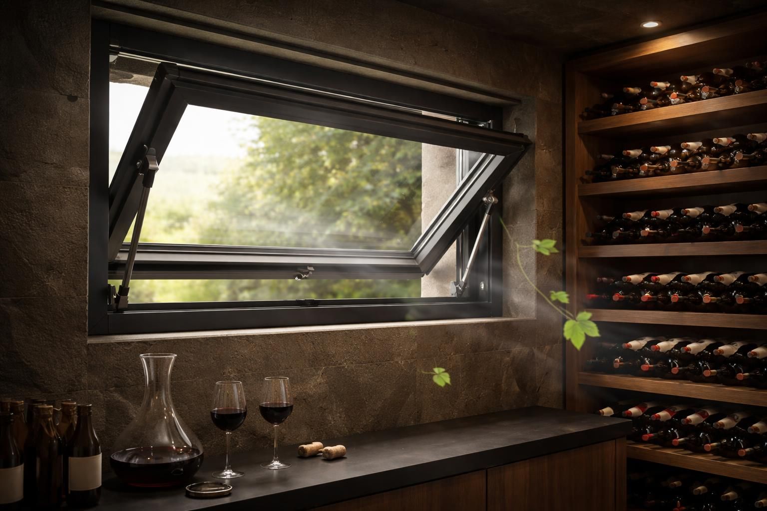 découvrez les avantages du système d'ouverture de fenêtre à soufflet pour votre cave, alliant ventilation optimale, sécurité renforcée et protection contre les intempéries.